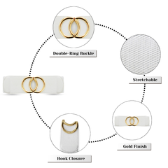 Designable White Belt with Double-Ring Gold Buckle