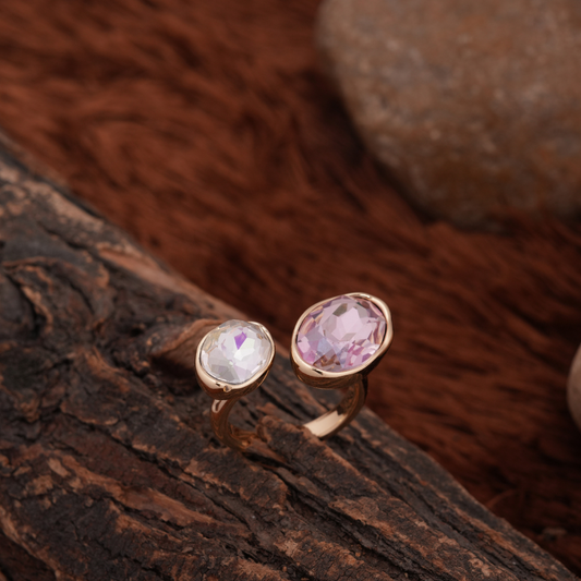Gold-Tone Dual Iridescent Gemstone Bypass Ring