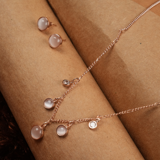 Rose Gold-Tone Pink Charm Necklace & Earring Set