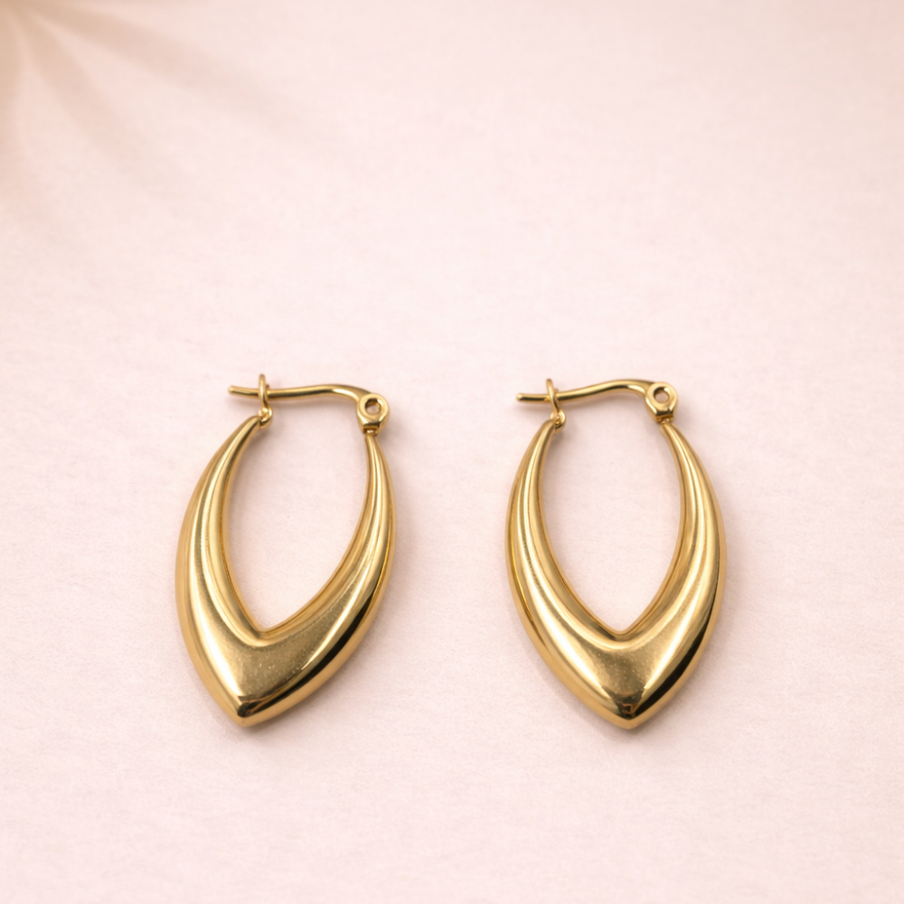 Sculpted Teardrop Hoop Earrings in Gold Tone
