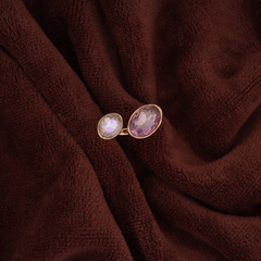 Gold-Tone Dual Iridescent Gemstone Bypass Ring