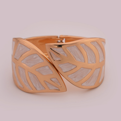 Wide Gold-Tone & White Enamel Leaf Bangle