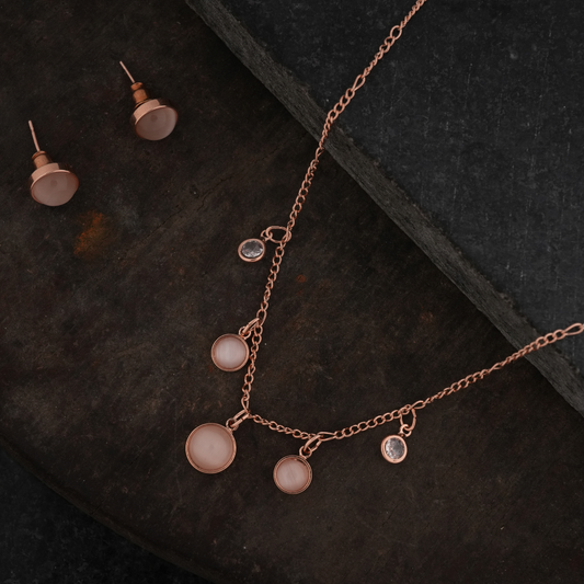 Rose Gold-Tone Pink Charm Necklace & Earring Set