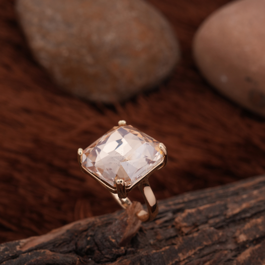 Gold-Tone Champagne Emerald-Cut Statement Ring