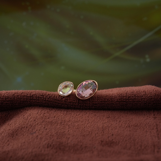 Gold-Tone Dual Iridescent Gemstone Bypass Ring