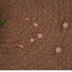 Rose Gold-Tone Pink Charm Necklace & Earring Set