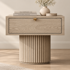 Modern Fluted Console Cabinet with Cylindrical Base – Engineered Wood with PU Paint & PVC Laminate Finish