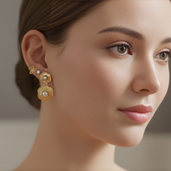 Gold-Tone Floral Earrings – Pair of 3 Combo Pack | Pearl Drop, Crystal Stud & Cutwork Flower Design