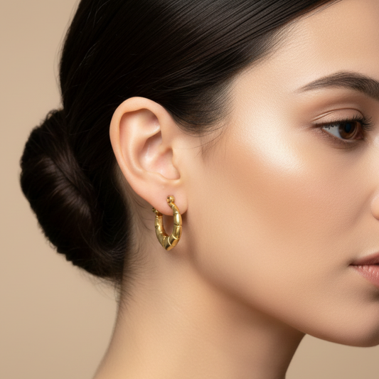 Chunky Bamboo Hoop Earrings in Gold Tone