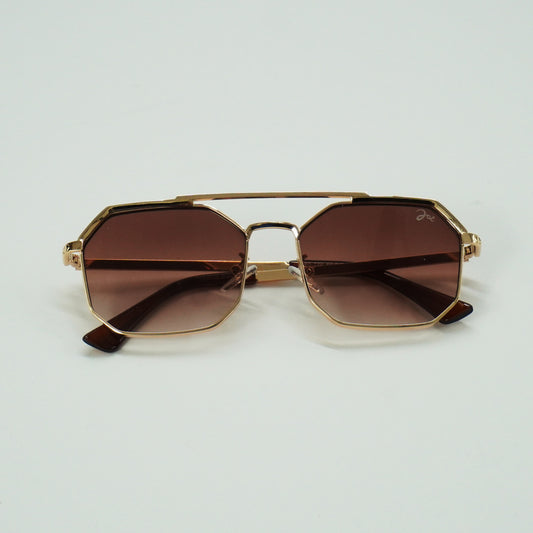 Hexagonal Sunglass (Brown Lens With Silver Frame)