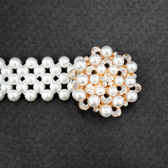 Womens Stretch Pearl Belt With Rhinestone