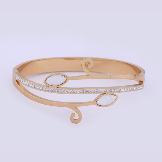 Elegant Rose Gold-Tone Vine Bangle with Crystal Pave and Cat's Eye Stones