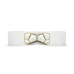 Elegant White Statement Belt with Geometric Buckle