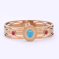 Bohemian Style Gold-Tone Bangle with Turquoise and Coral Stone Accents