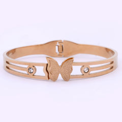 Dainty Butterfly Cutout Gold-Tone Bangle with Crystal Accents