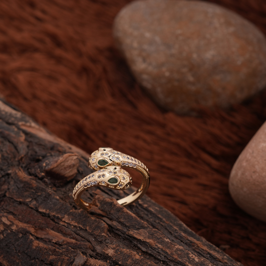 Serpent Wrap Ring with Pave and Emerald Eyes