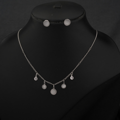 Silver-Tone White Charm Necklace & Earring Set