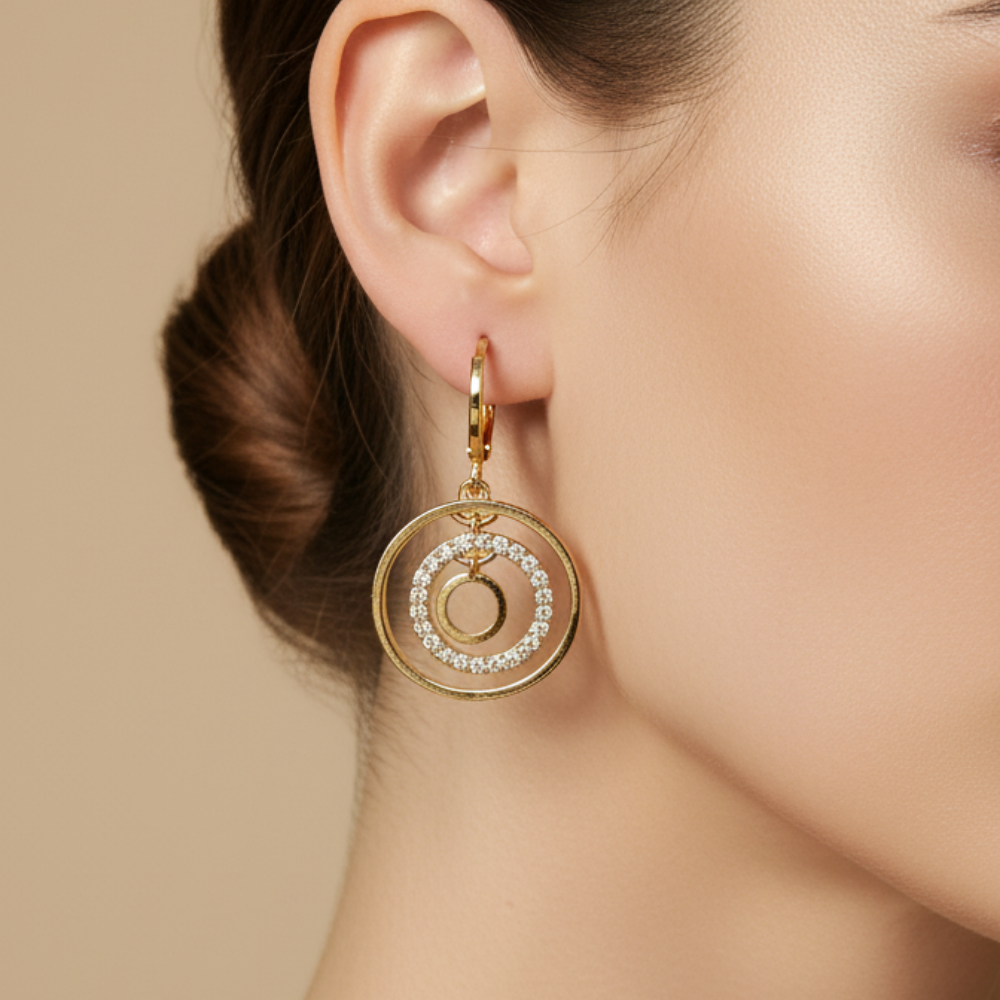 Triple Halo Crystal Drop Earrings