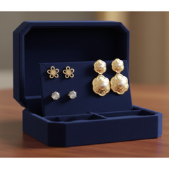 Gold-Tone Floral Earrings – Pair of 3 Combo Pack | Pearl Drop, Crystal Stud & Cutwork Flower Design