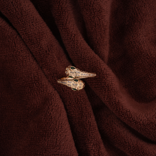 Serpent Wrap Ring with Pave and Emerald Eyes