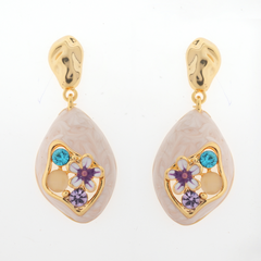 Chic Gold-Tone Floral Enamel Drop Earrings