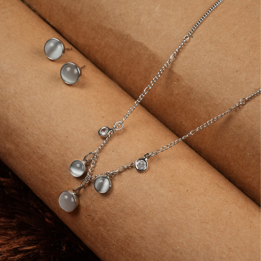 Silver-Tone White Charm Necklace & Earring Set