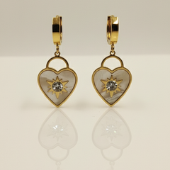 Mother-of-Pearl Heart Sunburst Drop Earrings