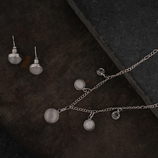 Silver-Tone White Charm Necklace & Earring Set