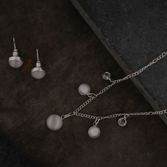 Silver-Tone White Charm Necklace & Earring Set