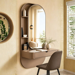 Modern Wall-Mounted Dressing Table with Arched Mirror & Storage