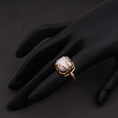 Gold-Tone Organic Cage Pearl Statement Ring