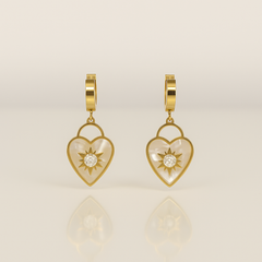 Mother-of-Pearl Heart Sunburst Drop Earrings