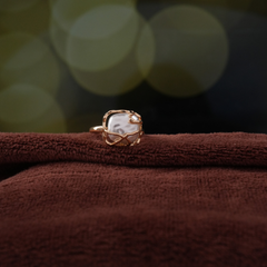 Gold-Tone Organic Cage Pearl Statement Ring
