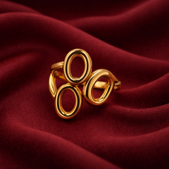Gold-Tone Triple Oval Statement Ring – Sculptural Open Circle Design
