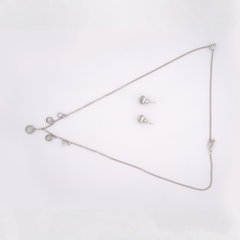Silver-Tone White Charm Necklace & Earring Set