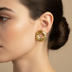 Textured Circular Stud Earrings in Gold Tone