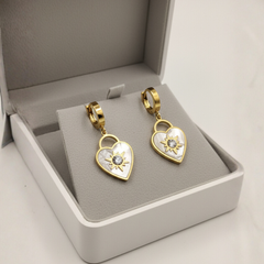 Mother-of-Pearl Heart Sunburst Drop Earrings