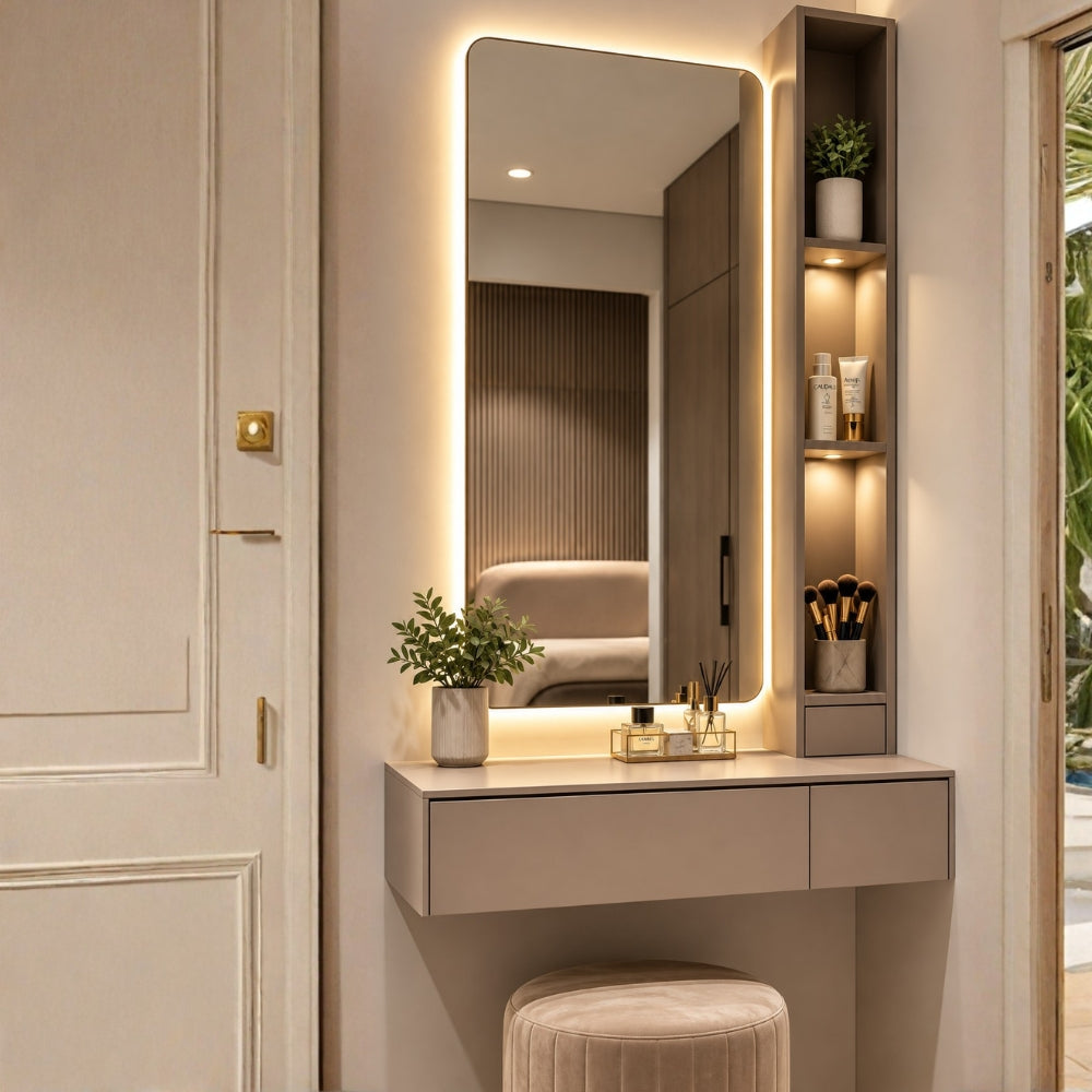 Modern Luxury Dressing Unit with LED Mirror & Storage Shelves