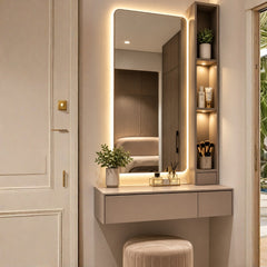 Modern Luxury Dressing Unit with LED Mirror & Storage Shelves