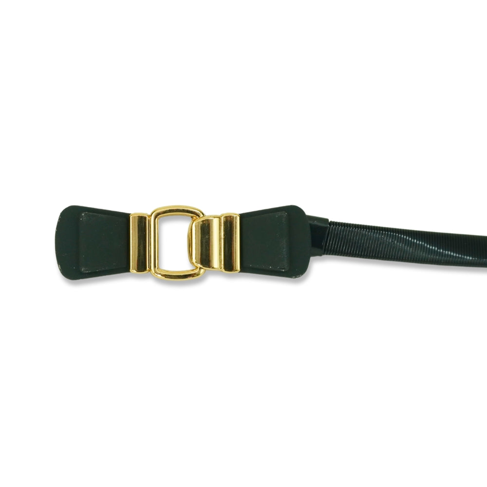 Black Elastic Skinny Belt with Gold Bow Buckle