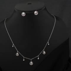 Silver-Tone Pearl Dangle Necklace & Earring Set