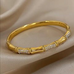 Crystal Bamboo-Inspired Bangle Bracelet