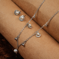 Silver-Tone Pearl Dangle Necklace & Earring Set