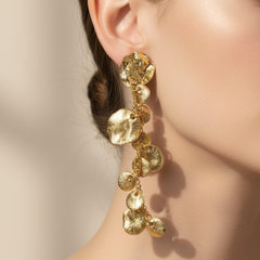 Textured Floral Cascade Drop Earrings (Gold Tone)