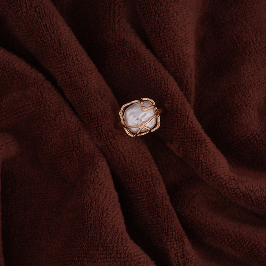 Gold-Tone Organic Cage Pearl Statement Ring
