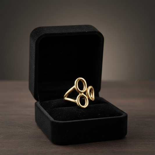 Gold-Tone Triple Oval Statement Ring – Sculptural Open Circle Design