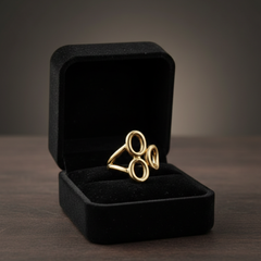 Gold-Tone Triple Oval Statement Ring – Sculptural Open Circle Design