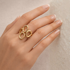 Gold-Tone Triple Oval Statement Ring – Sculptural Open Circle Design
