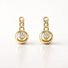Minimal Circle Drop Crystal Earrings in Gold Tone
