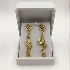 Textured Floral Cascade Drop Earrings (Gold Tone)